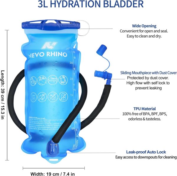 71Fv2YfudvL._AC_SL1500_ NEVO RHINO 3L Hydration Bladder – Leakproof , BPA-Free , Wide Opening