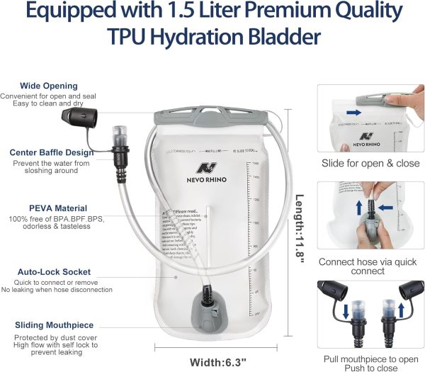 NEVO RHINO 1.5L Hydration Bladder – BPA-Free, Leak-Proof, Easy Clean