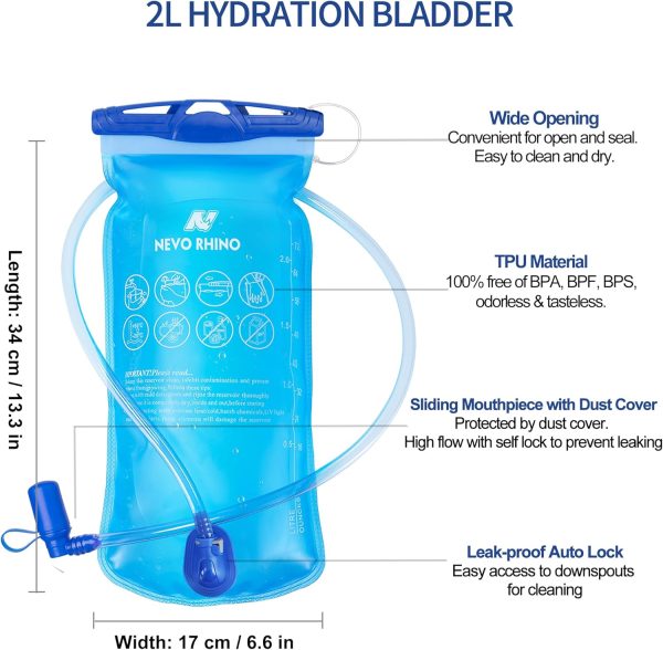 71x6mLTwwfL._AC_SL1500_ NEVO RHINO 2L Hydration Bladder – BPA-Free, Leakproof, Wide Opening