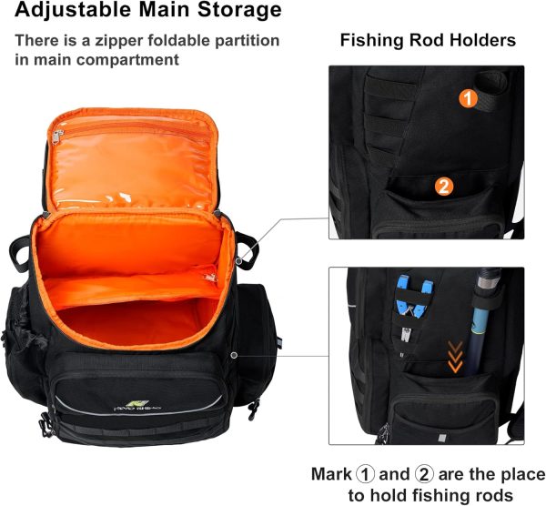 NEVO RHINO 40L Fishing Backpack with 4 Tackle Boxes – Water-Resistant | Modular Storage | Black