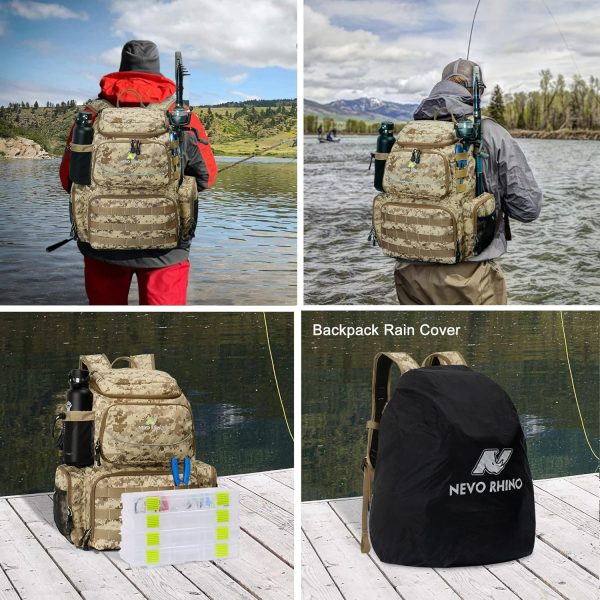 NEVO RHINO 40L Fishing Backpack with 4 Tackle Boxes – Water-Resistant | Modular Storage | Camouflage Yellow