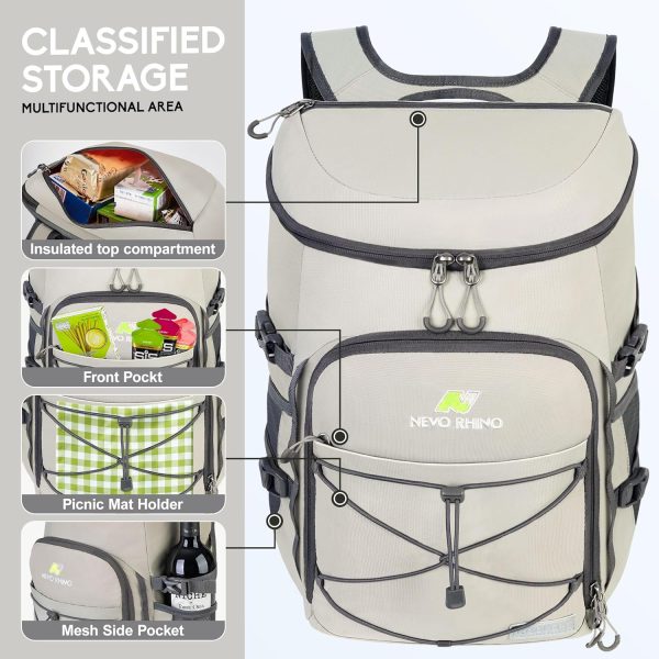 813HeIC3cDL._AC_SL1500_ NEVO RHINO 25L Cooler Backpack – Insulated | Leakproof | 36 Can Capacity | Light Gray
