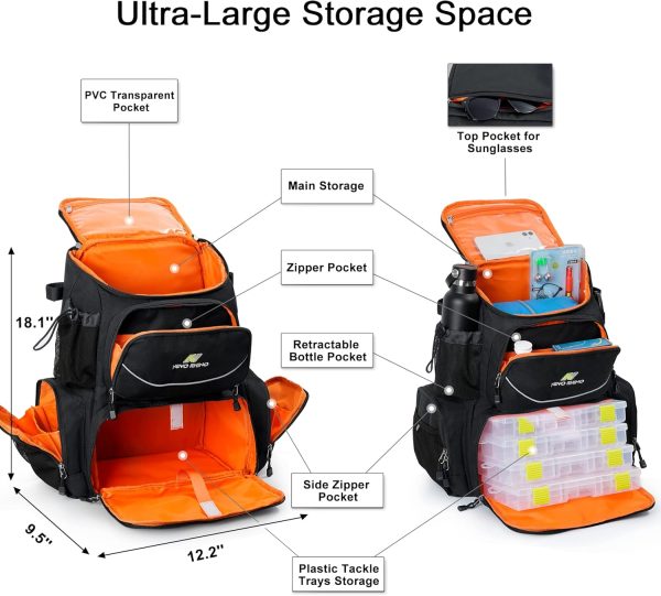 NEVO RHINO 40L Fishing Backpack with 4 Tackle Boxes – Water-Resistant | Modular Storage | Black