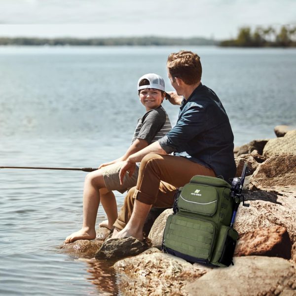 NEVO RHINO 40L Fishing Backpack with 4 Tackle Boxes – Water-Resistant | Modular Storage | Color: Army Green