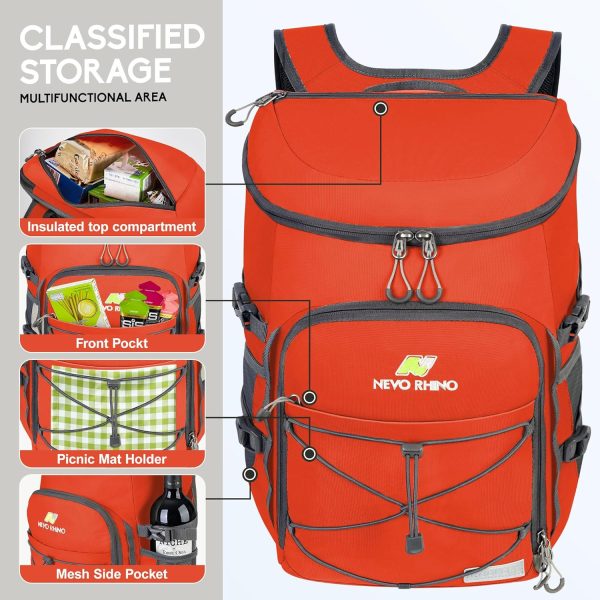 NEVO RHINO 25L Cooler Backpack – Insulated | Leakproof | 36 Can Capacity | Orange