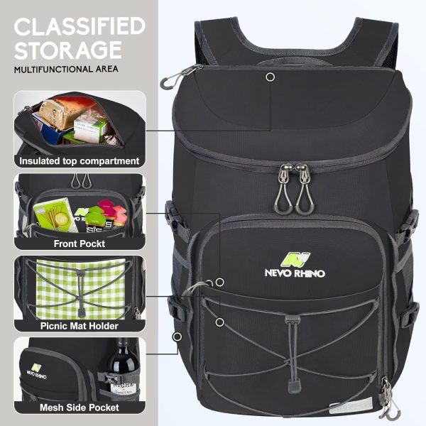 NEVO RHINO 25L Cooler Backpack – Insulated | Leakproof | 36 Can Capacity | Black