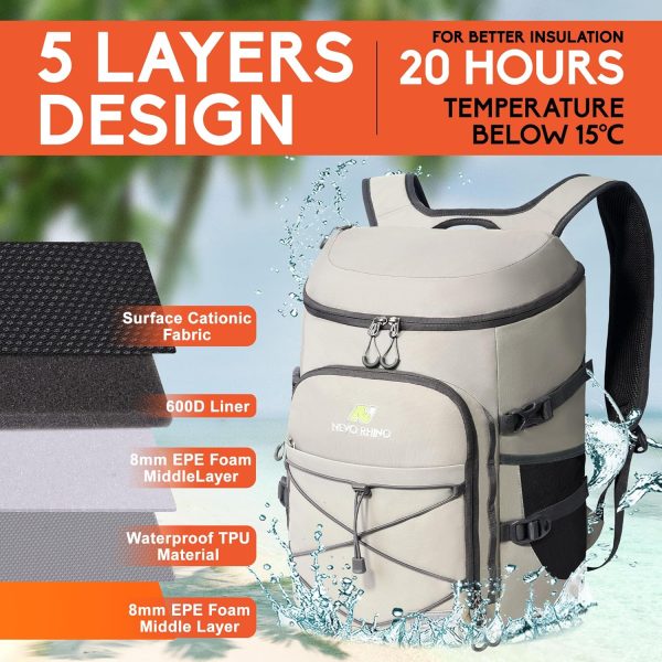 81YKcW5CJ5L._AC_SL1500_ NEVO RHINO 25L Cooler Backpack – Insulated | Leakproof | 36 Can Capacity | Light Gray