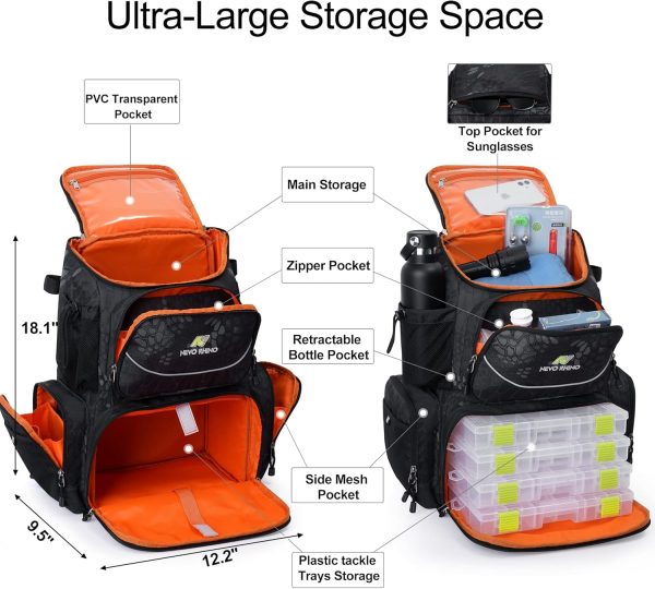 81YgSN06IaL._AC_SL1500_ NEVO RHINO 40L Fishing Backpack with 4 Tackle Boxes – Water-Resistant | Modular Storage | Camouflage Black