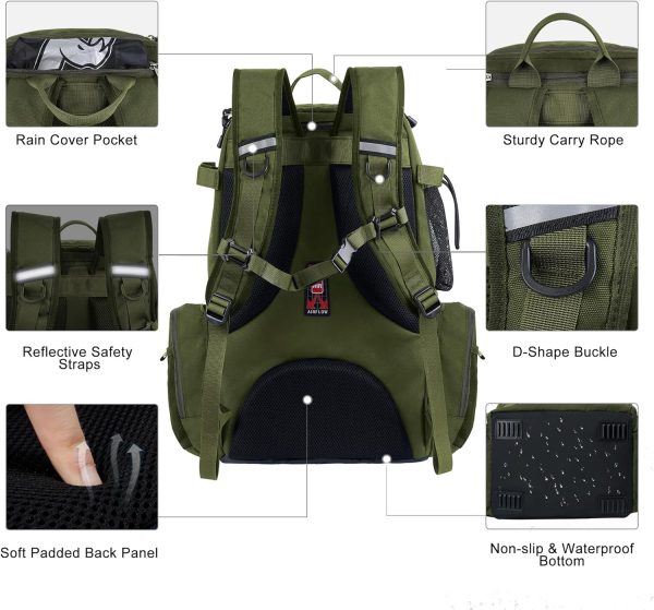 NEVO RHINO 40L Fishing Backpack with 4 Tackle Boxes – Water-Resistant | Modular Storage | Color: Army Green