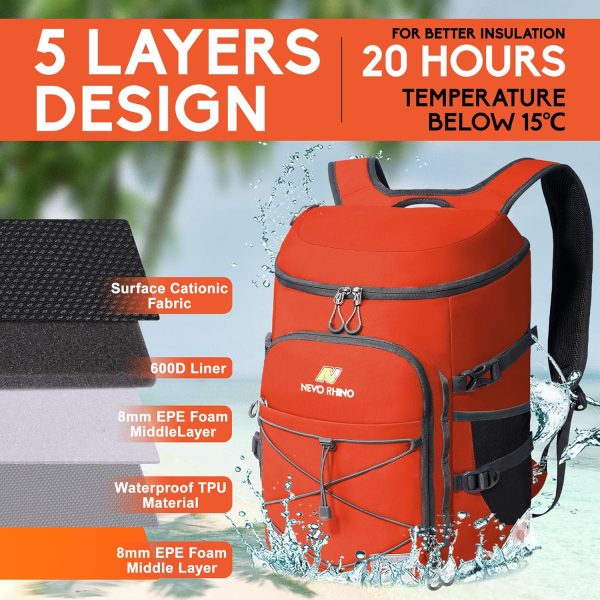 NEVO RHINO 25L Cooler Backpack – Insulated | Leakproof | 36 Can Capacity | Orange