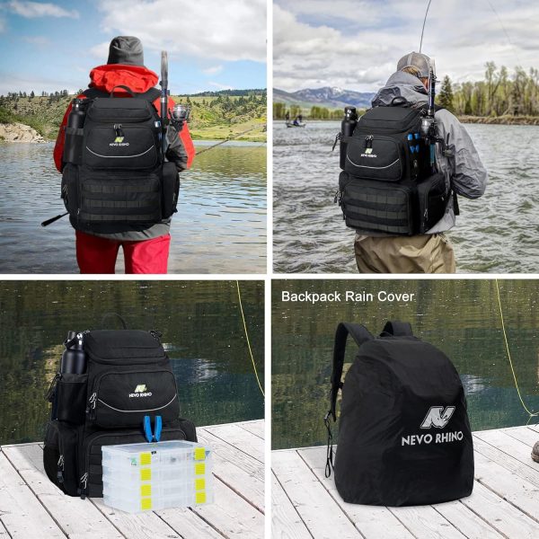 NEVO RHINO 40L Fishing Backpack with 4 Tackle Boxes – Water-Resistant | Modular Storage | Black