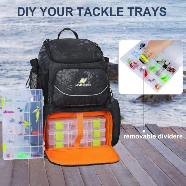 81x-MJ26t1L._AC_SL1500_ NEVO RHINO 40L Fishing Backpack with 4 Tackle Boxes – Water-Resistant | Modular Storage | Camouflage Black