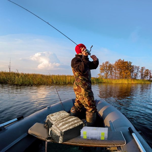 NEVO RHINO 40L Fishing Backpack with 4 Tackle Boxes – Water-Resistant | Modular Storage | Camouflage Yellow